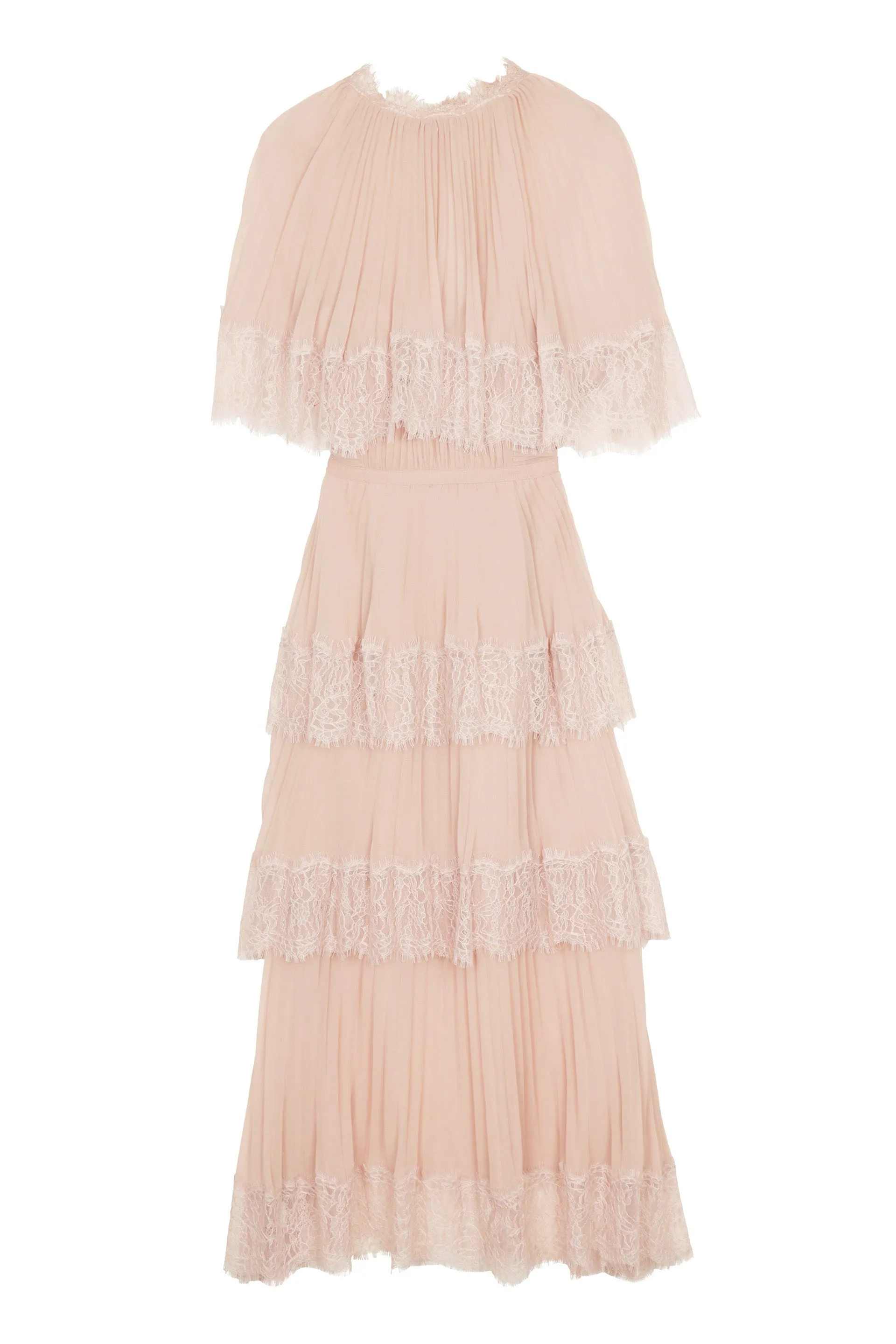 Self-Portrait Pleated Tier Dress With Removable Cape