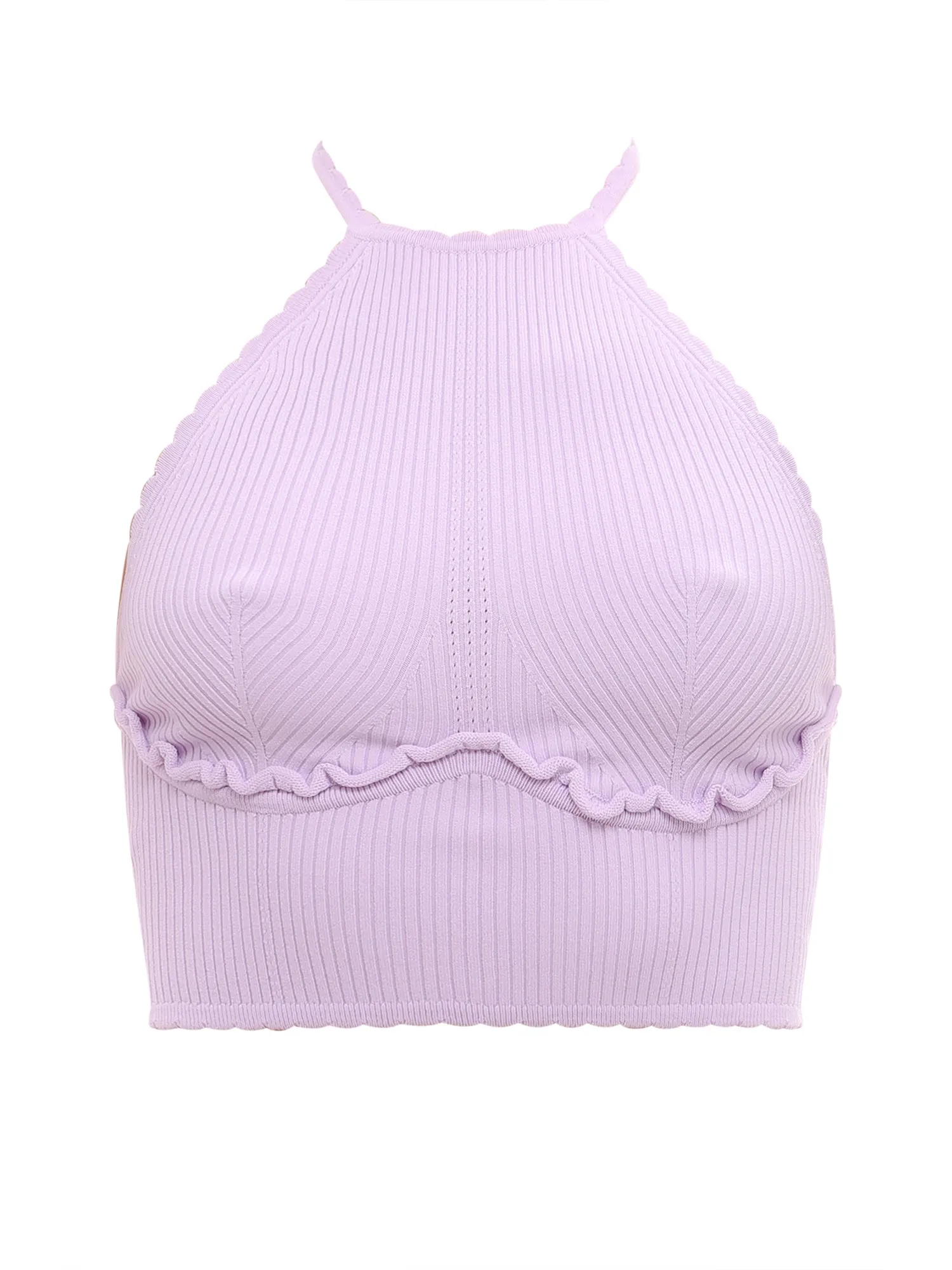 Self-Portrait Rib Knit Halter Neck Top