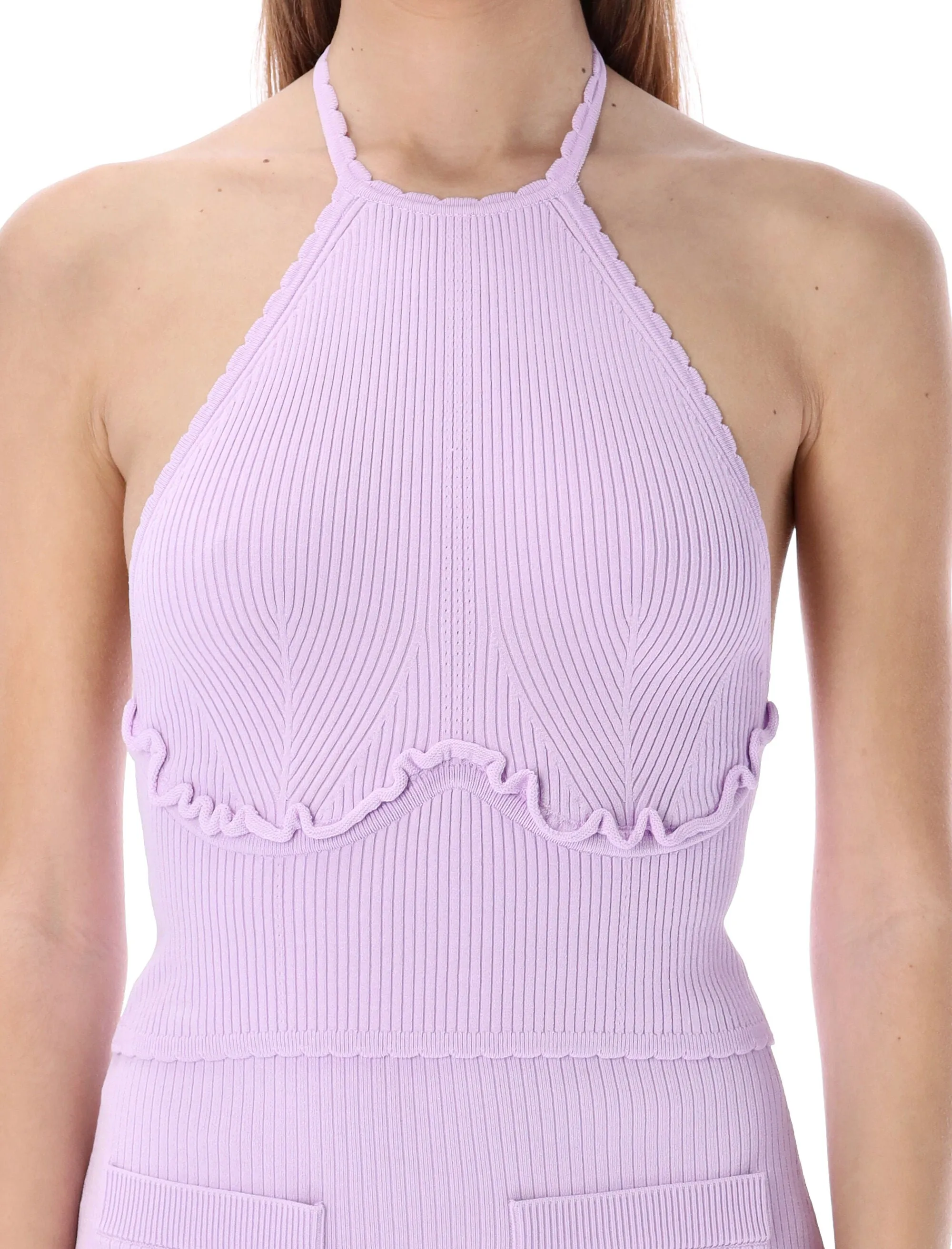 Self-Portrait Rib Knit Halter Neck Top