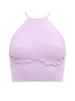 Self-Portrait Rib Knit Halter Neck Top