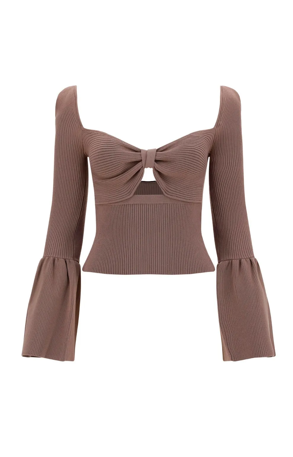 Self-Portrait Ribbed Knit Bow Bust Top