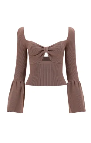 Self-Portrait Ribbed Knit Bow Bust Top