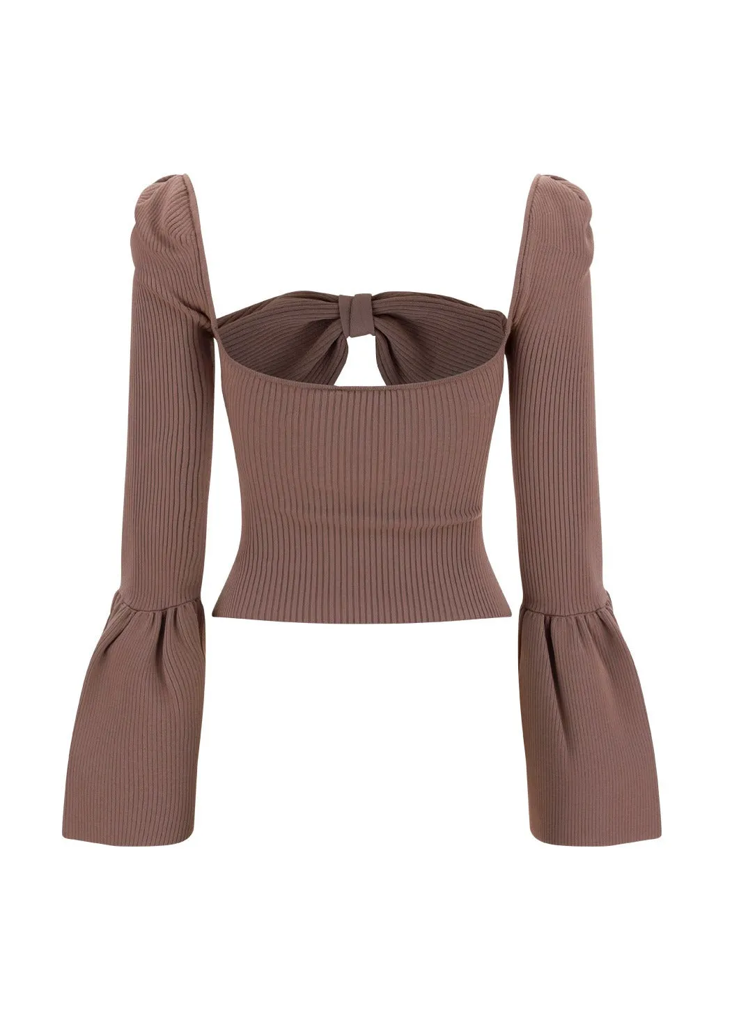 Self-Portrait Ribbed Knit Bow Bust Top