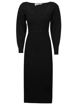 Self-Portrait Ribbed-Knit Long-Sleeved Dress