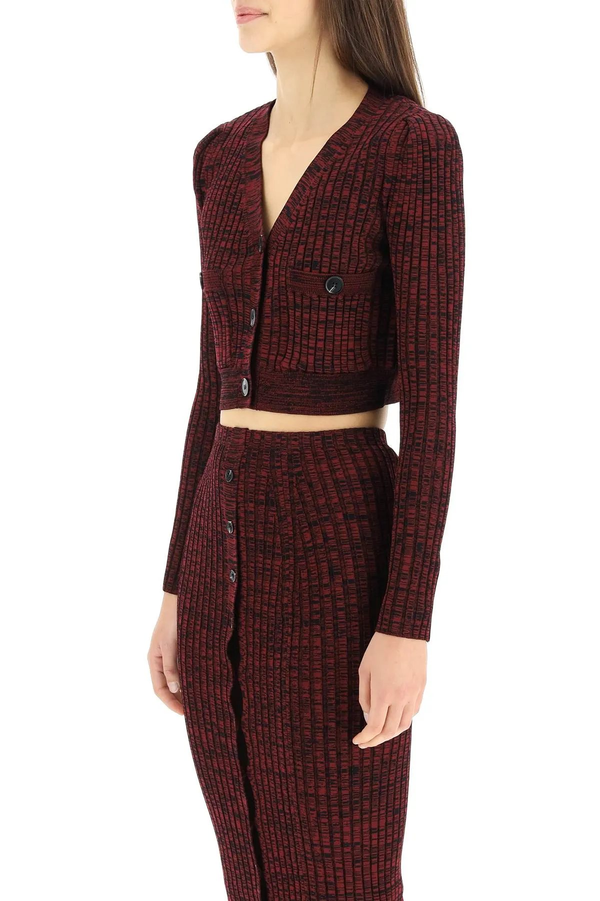 Self-Portrait Ribbed Knit V-Neck Cardigan