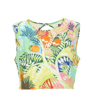 Staud Floral Printed Crewneck Cropped Tank Top