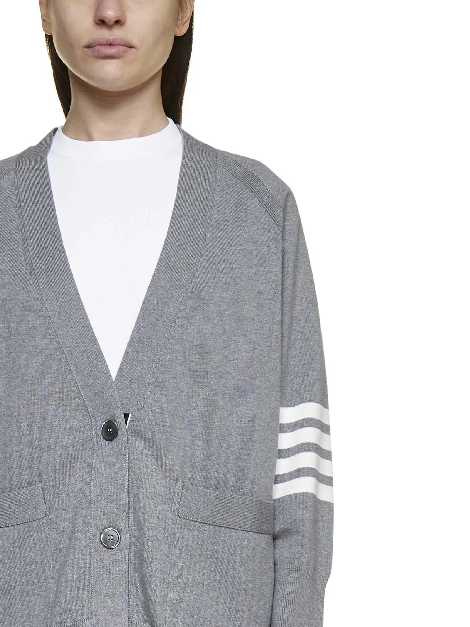 Thom Browne 4-Bar Long Sleeved Knit Cardigan