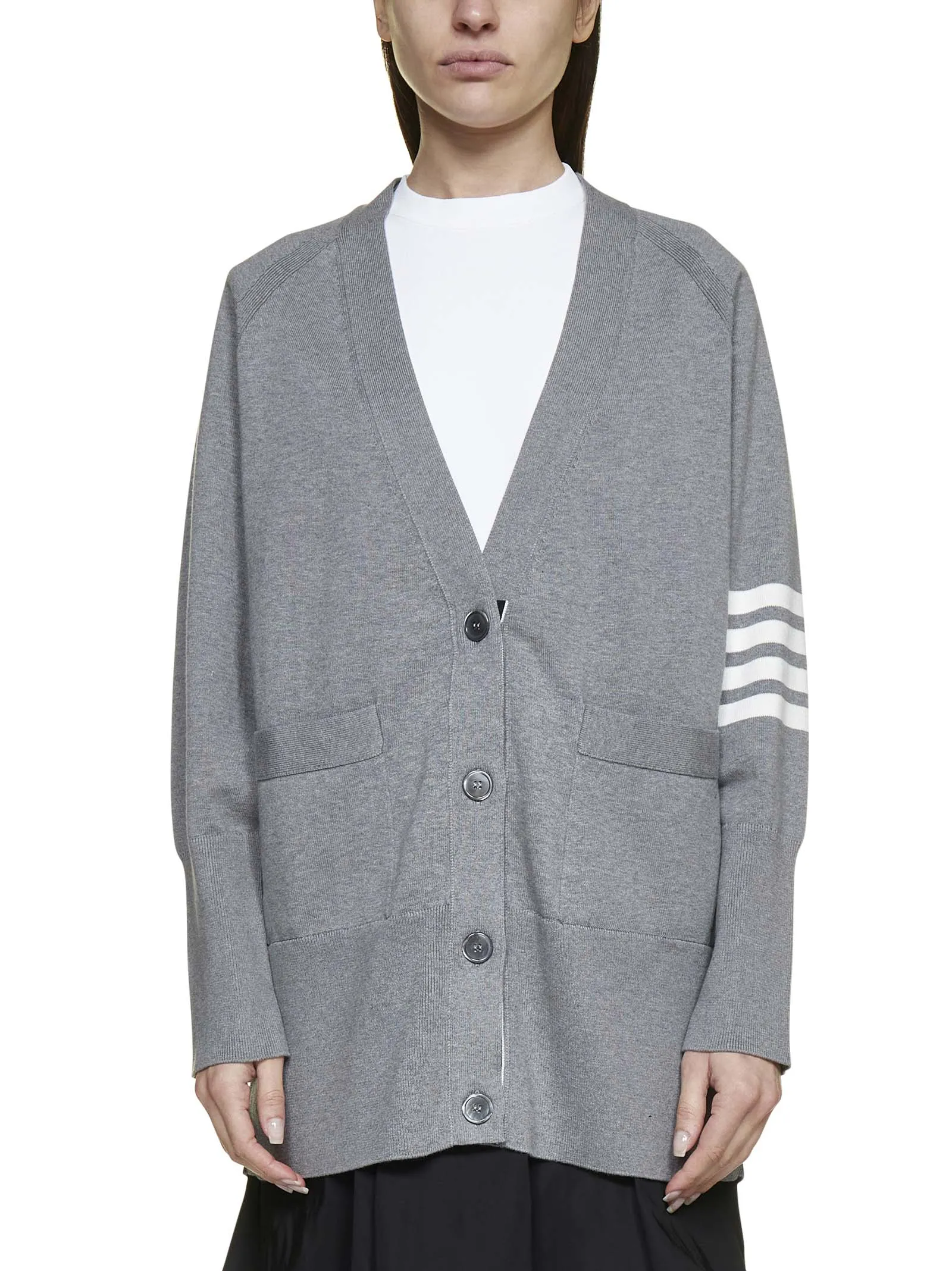 Thom Browne 4-Bar Long Sleeved Knit Cardigan