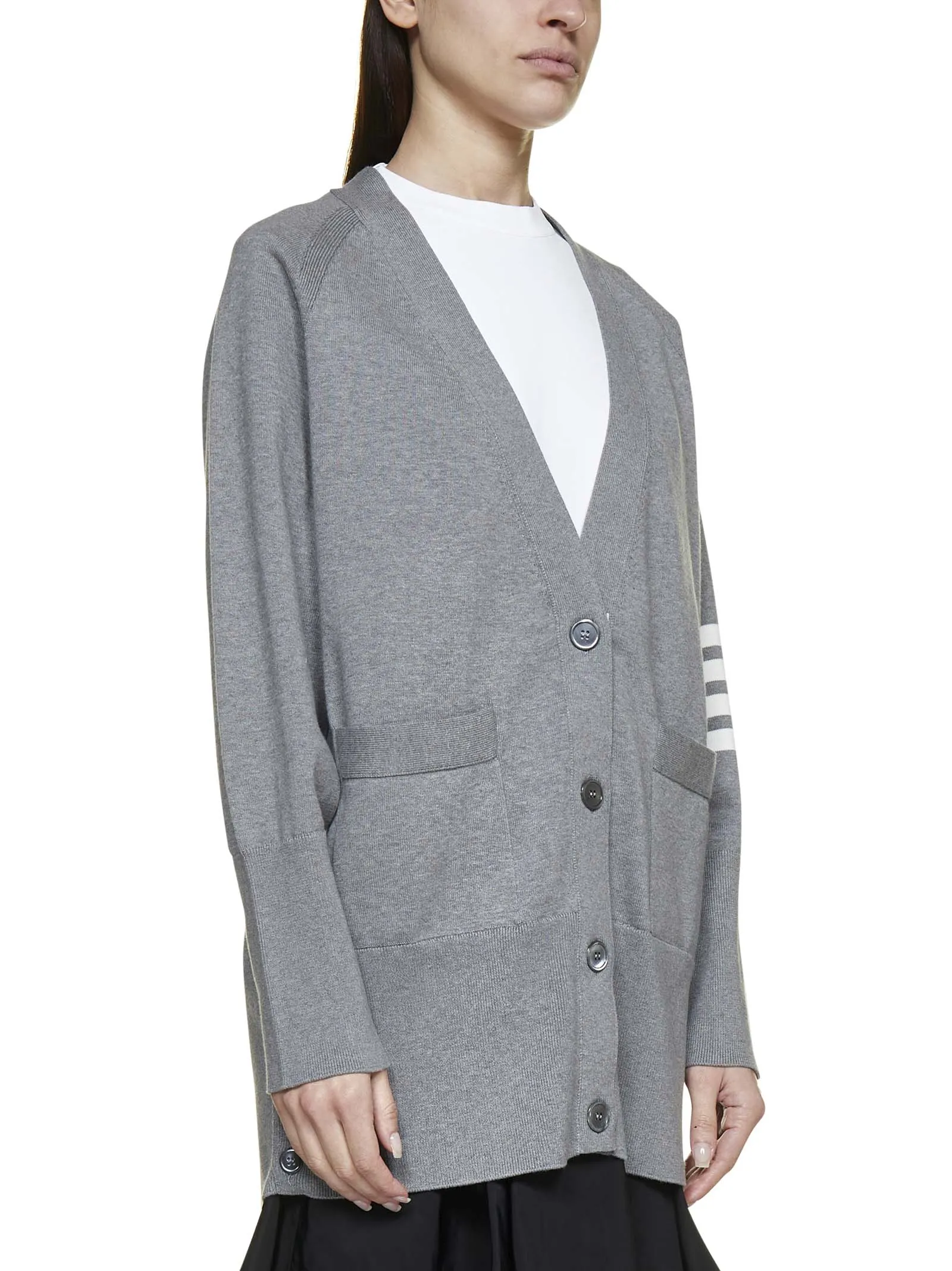 Thom Browne 4-Bar Long Sleeved Knit Cardigan
