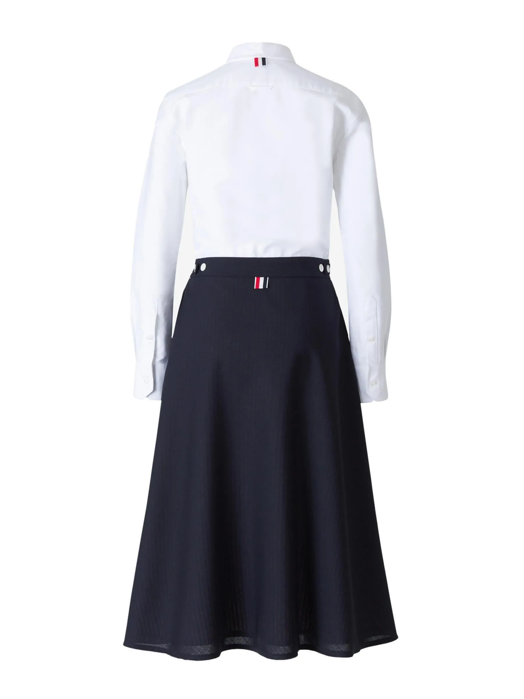 Thom Browne High Waist A-Line Midi Shirt Dress