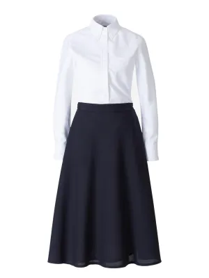 Thom Browne High Waist A-Line Midi Shirt Dress