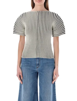 Tory Burch Boat Neck Stripe Pleated Top