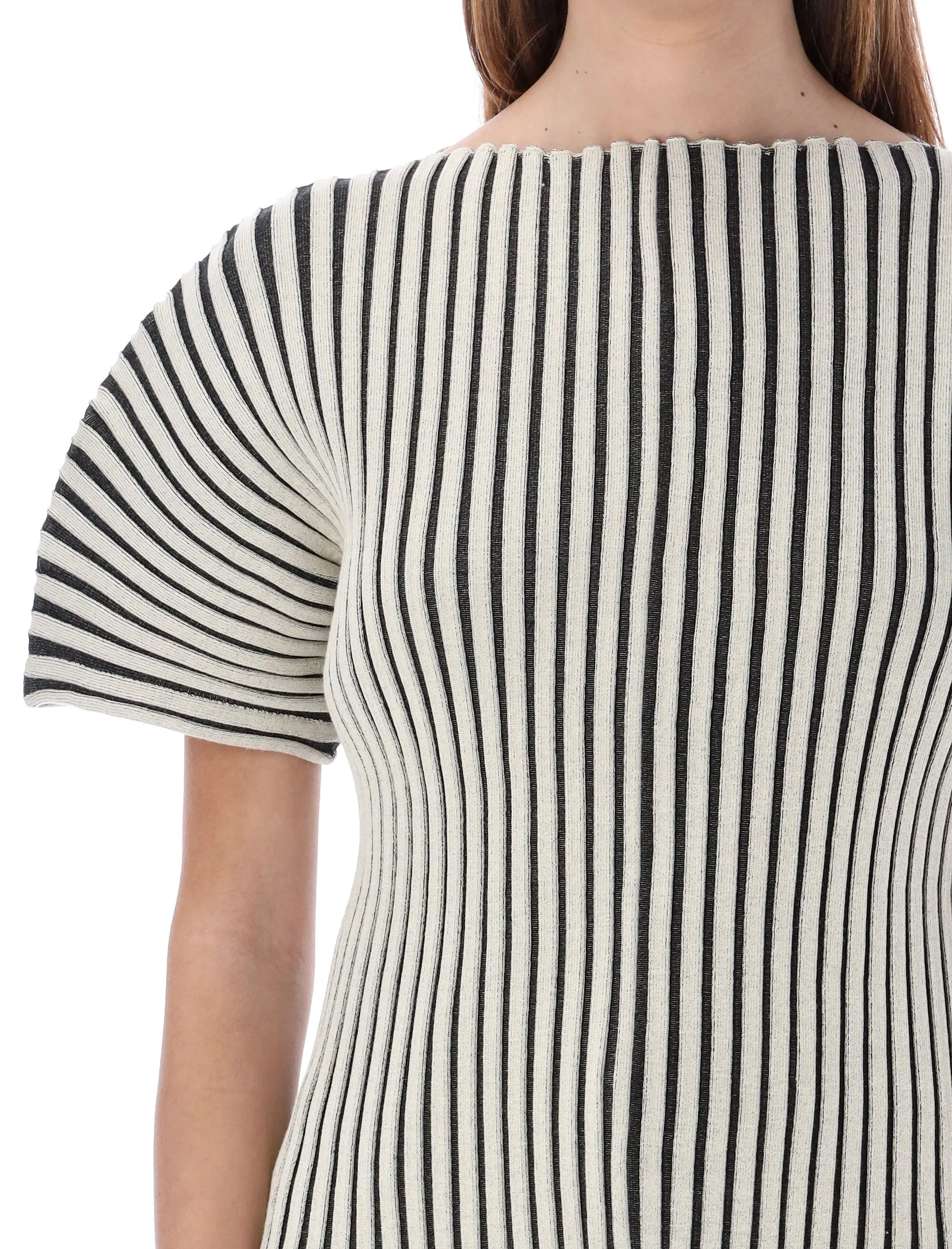 Tory Burch Boat Neck Stripe Pleated Top