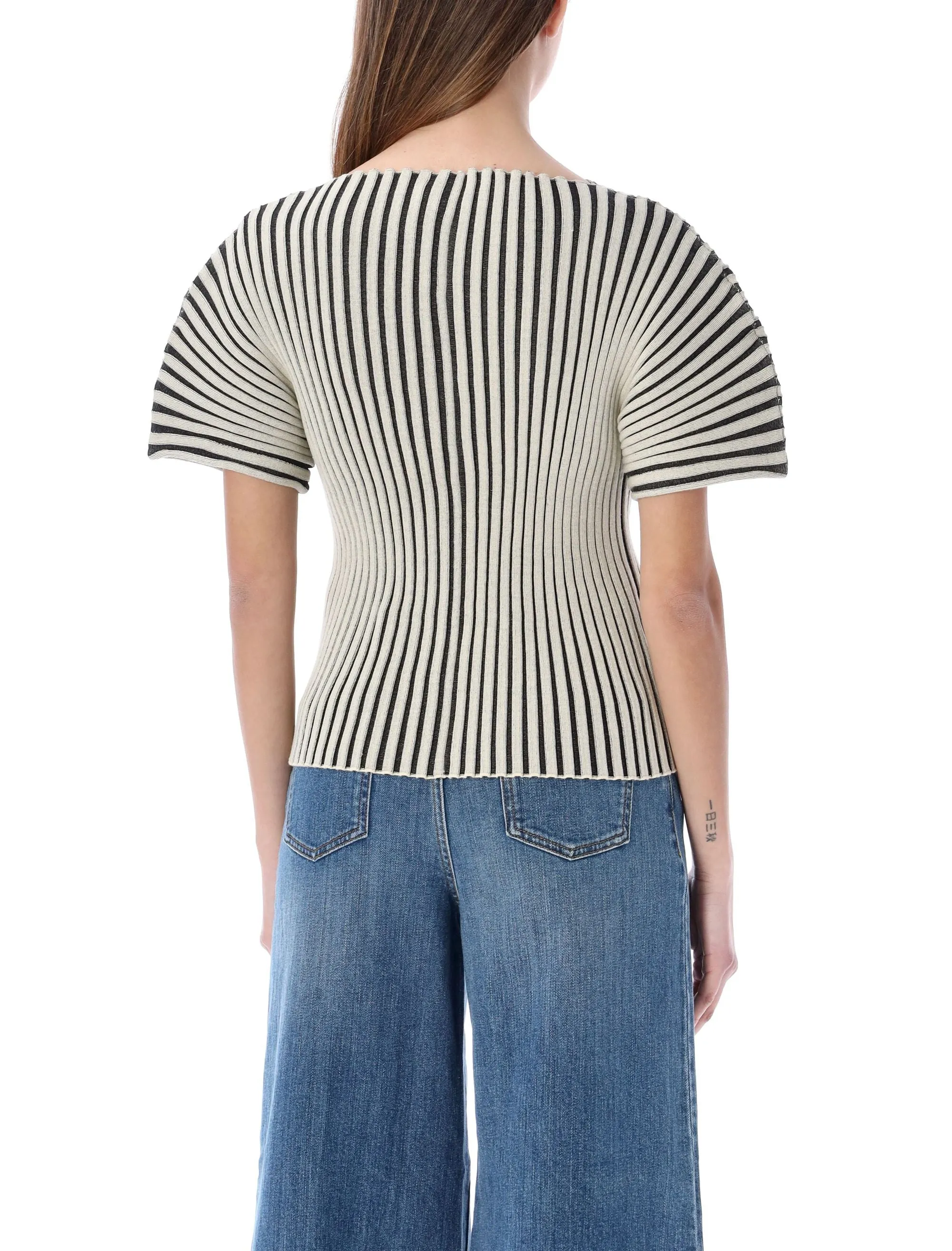 Tory Burch Boat Neck Stripe Pleated Top