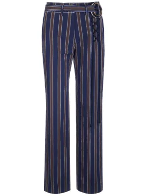 Tory Burch O-Rng Belt Striped Straight Leg Pants
