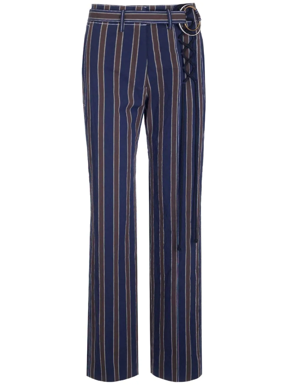 Tory Burch O-Rng Belt Striped Straight Leg Pants