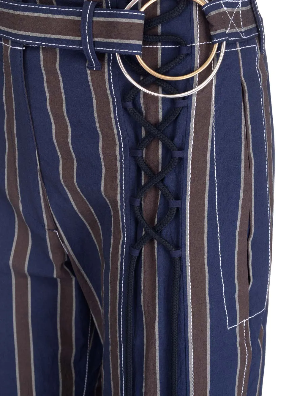 Tory Burch O-Rng Belt Striped Straight Leg Pants