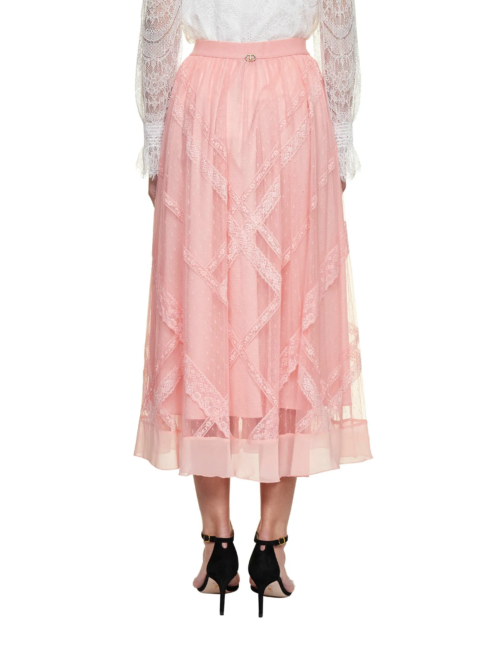 TWINSET Tulle Lace Detailed Midi Skirt