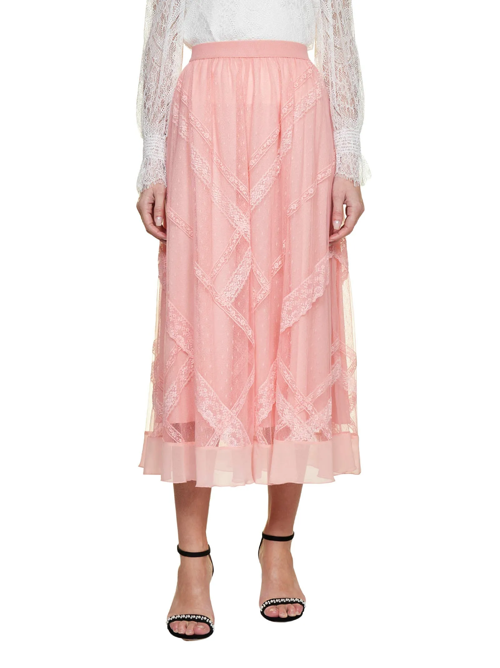 TWINSET Tulle Lace Detailed Midi Skirt