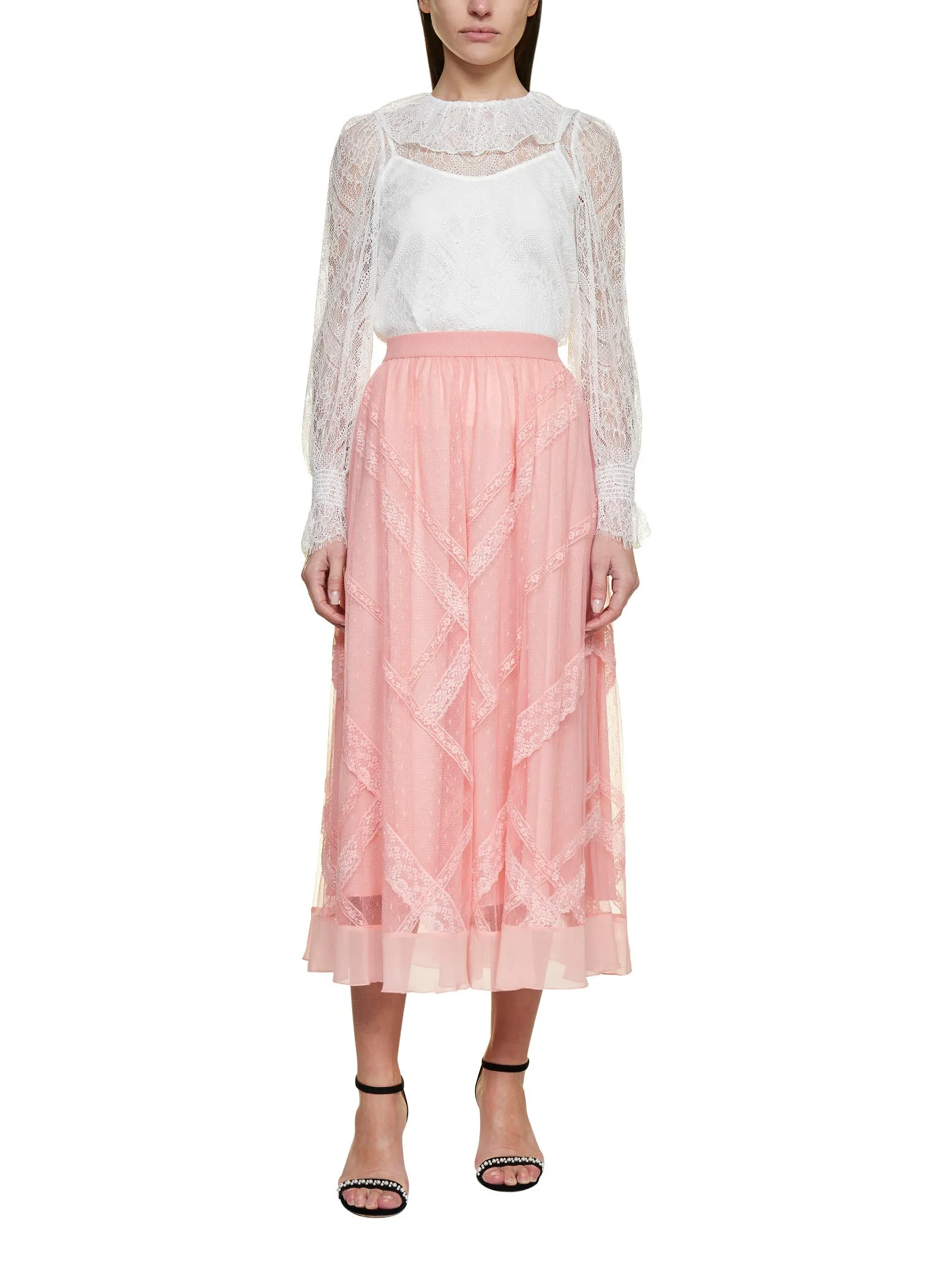 TWINSET Tulle Lace Detailed Midi Skirt