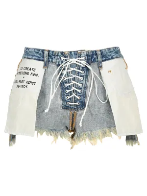 Unravel Project Distressed Lace-Up Shorts