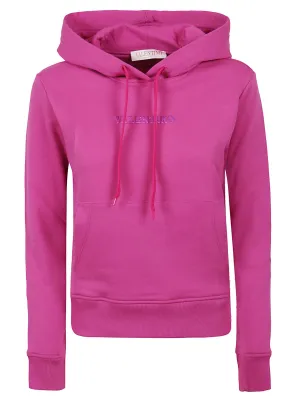 Valentino Logo Embossed Drawstring Hoodie