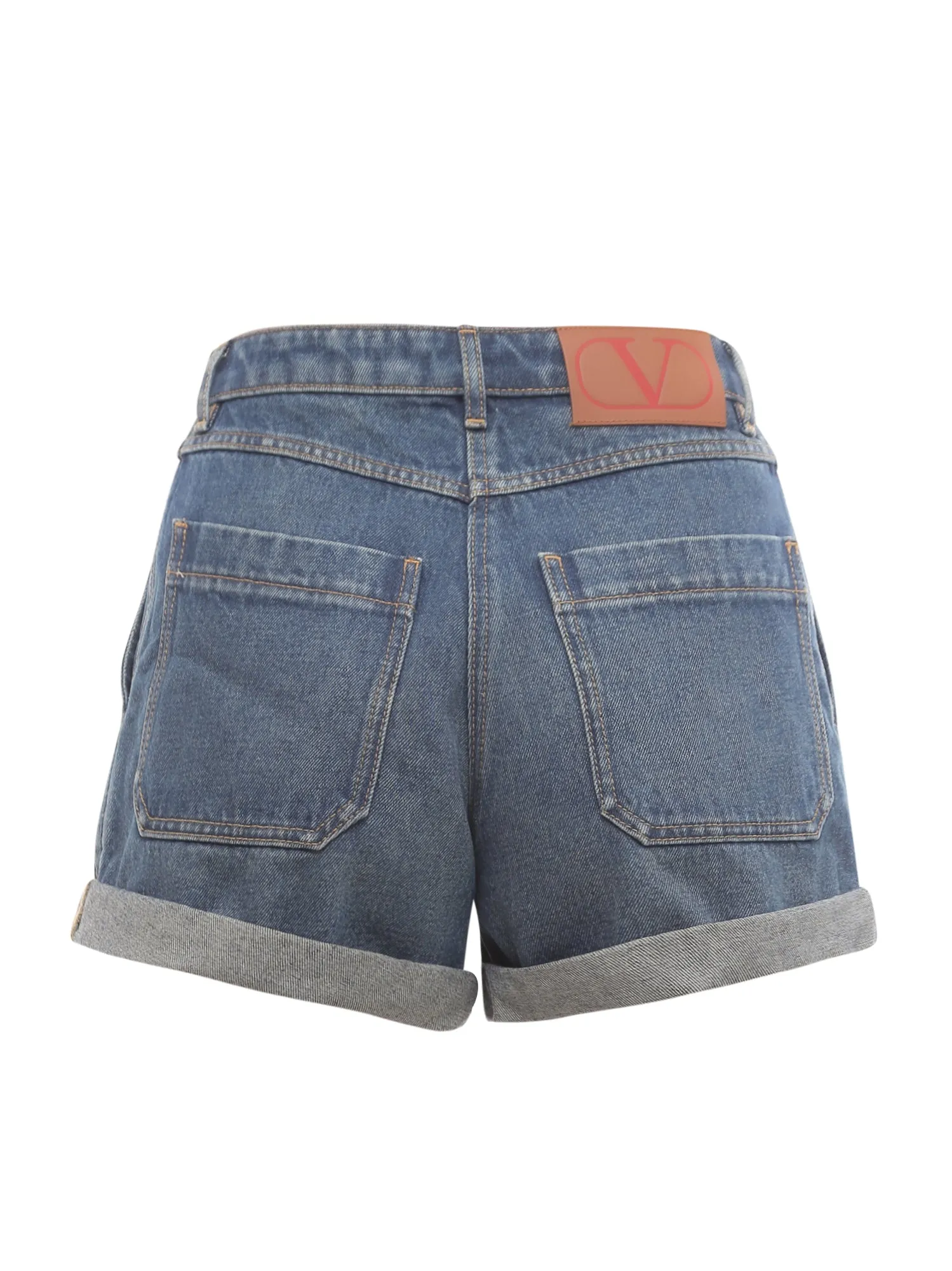 Valentino Logo Patch Mid-Rise Denim Shorts