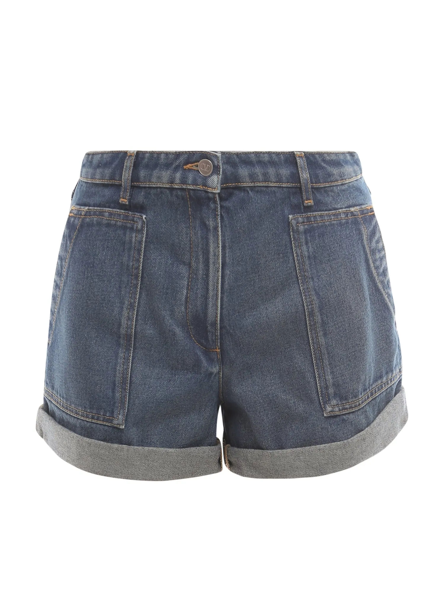 Valentino Logo Patch Mid-Rise Denim Shorts