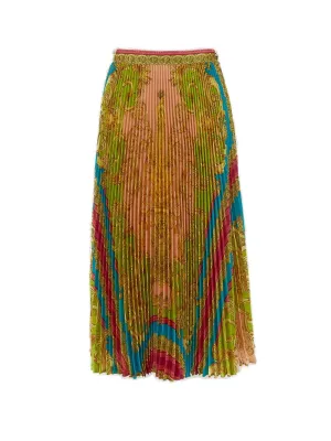 Versace Barocco Goddess High Waist Pleated Midi Skirt