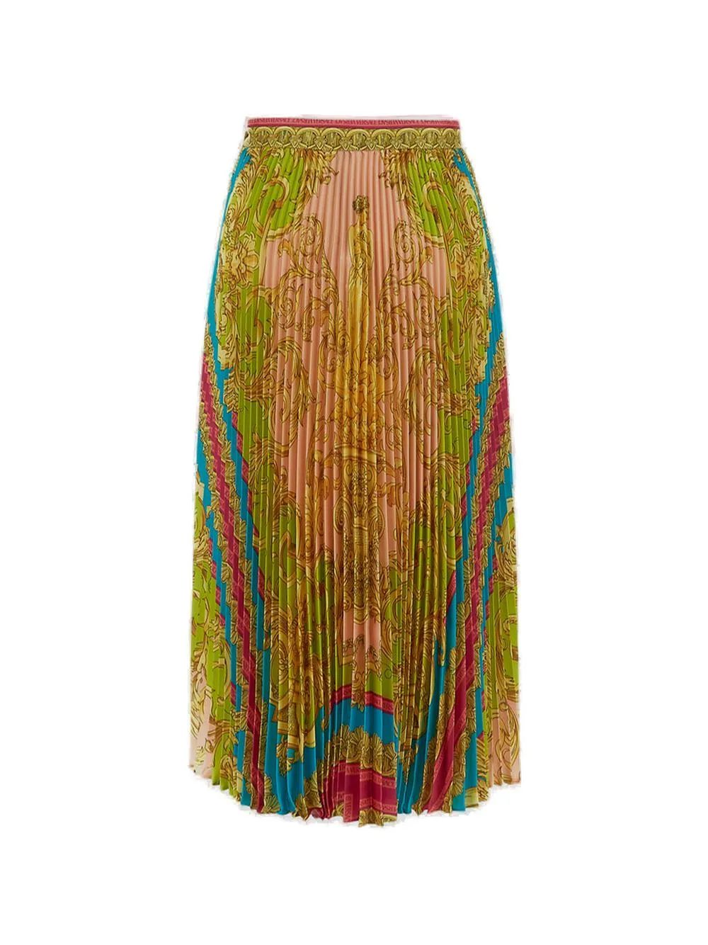 Versace Barocco Goddess High Waist Pleated Midi Skirt