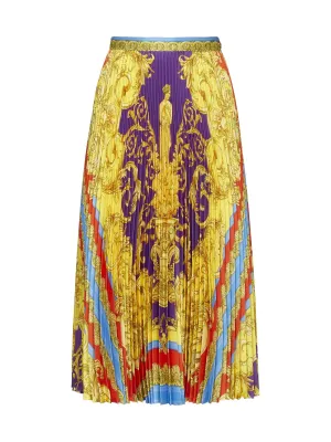 Versace Barocco Goddess High Waist Pleated Midi Skirt