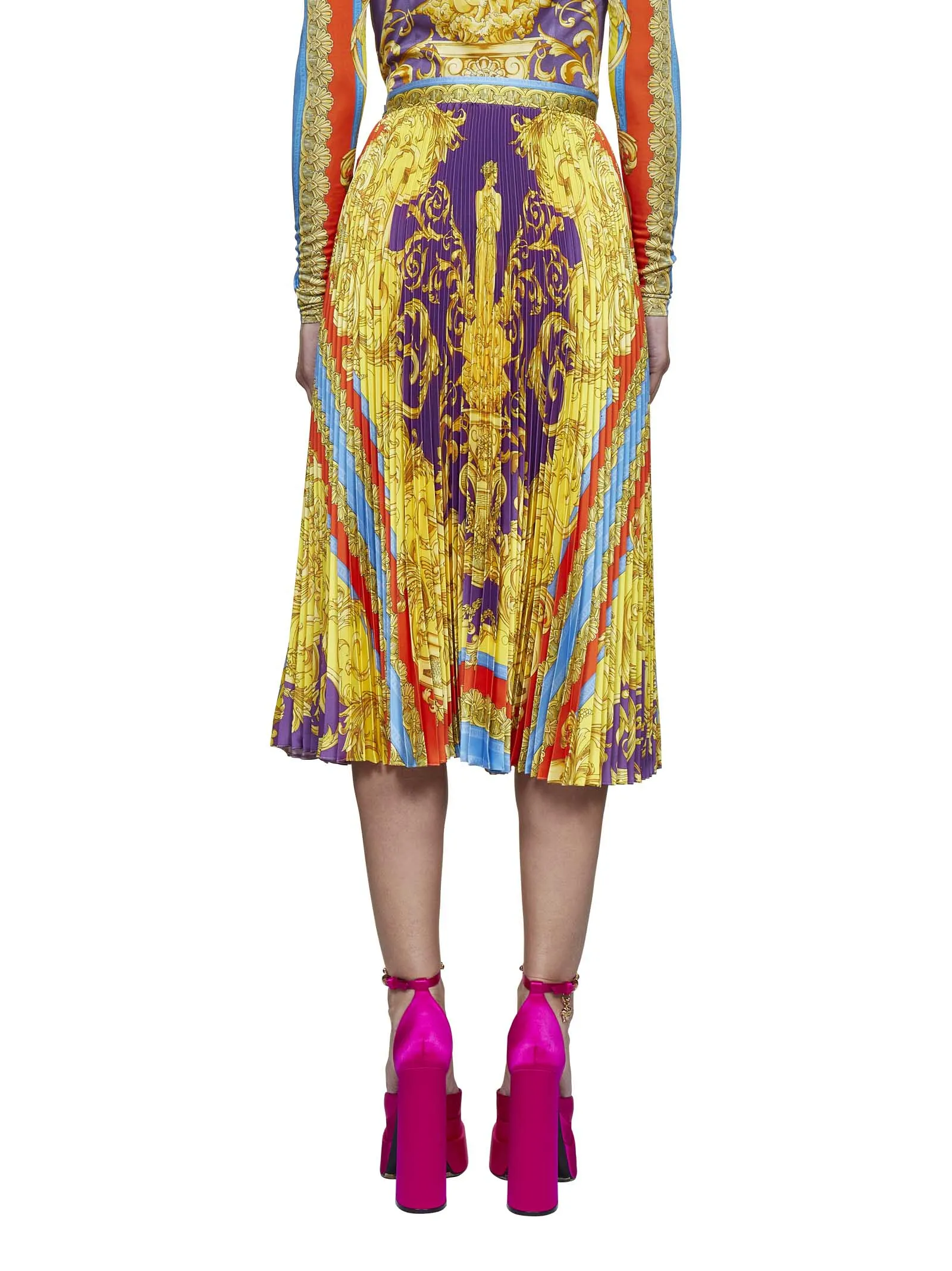 Versace Barocco Goddess High Waist Pleated Midi Skirt