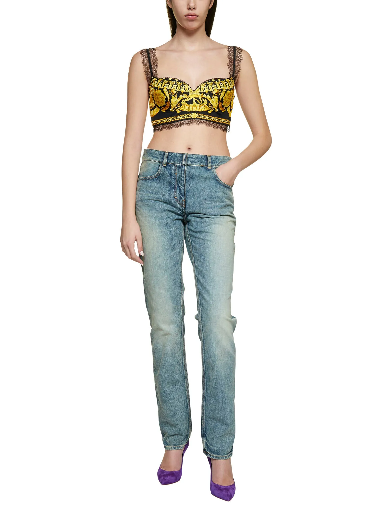 Versace Baroque Print Cropped Bralette Top