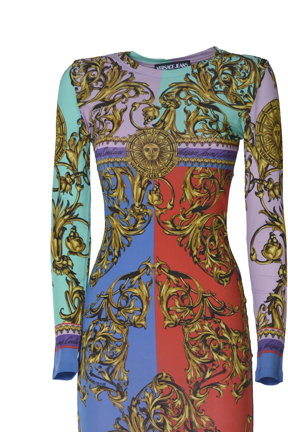 Versace Jeans Couture Garland Sun Regalia Baroque Long-Sleeved Dress