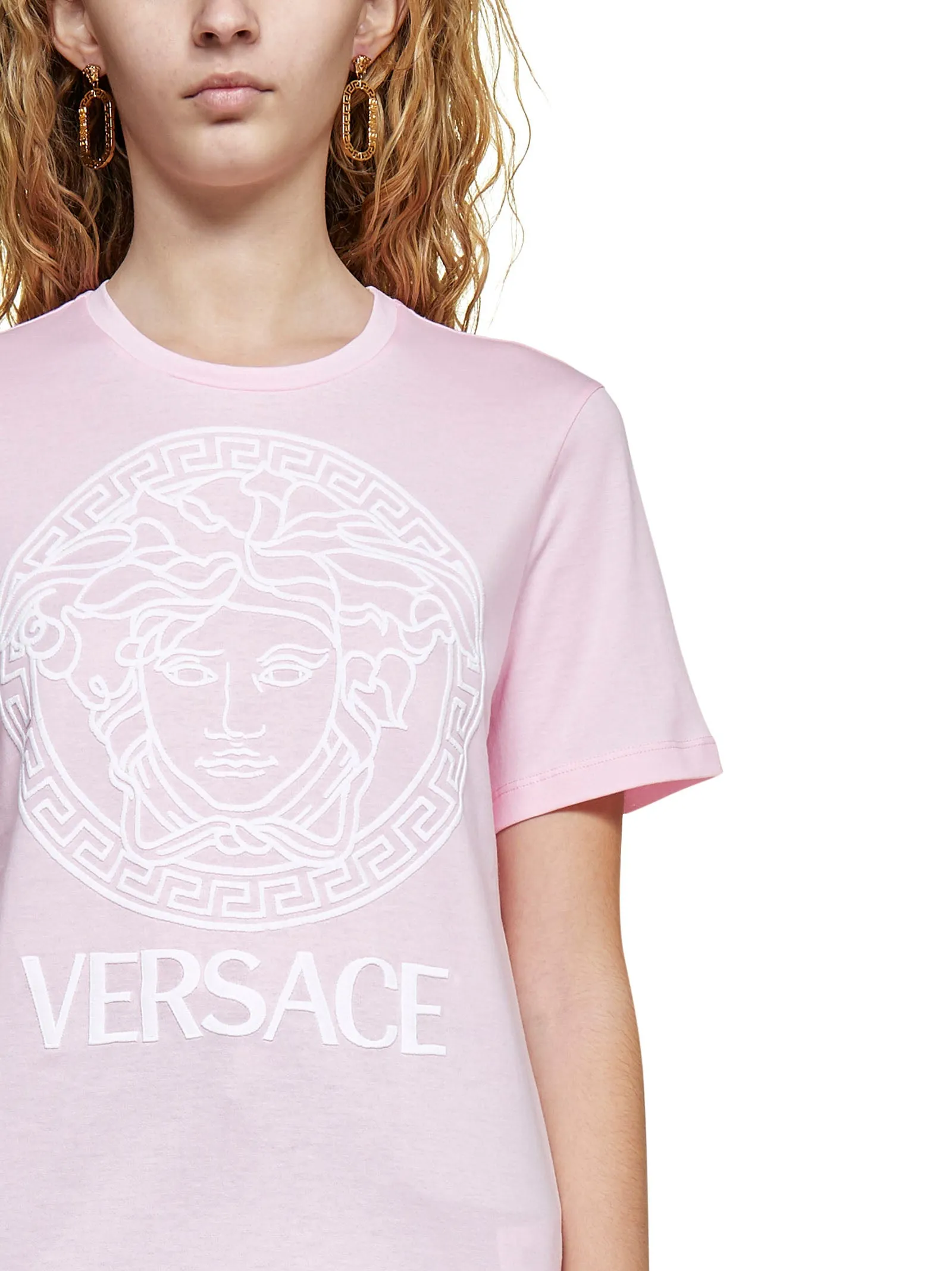 Versace Logo Embroidered Crewneck T-Shirt