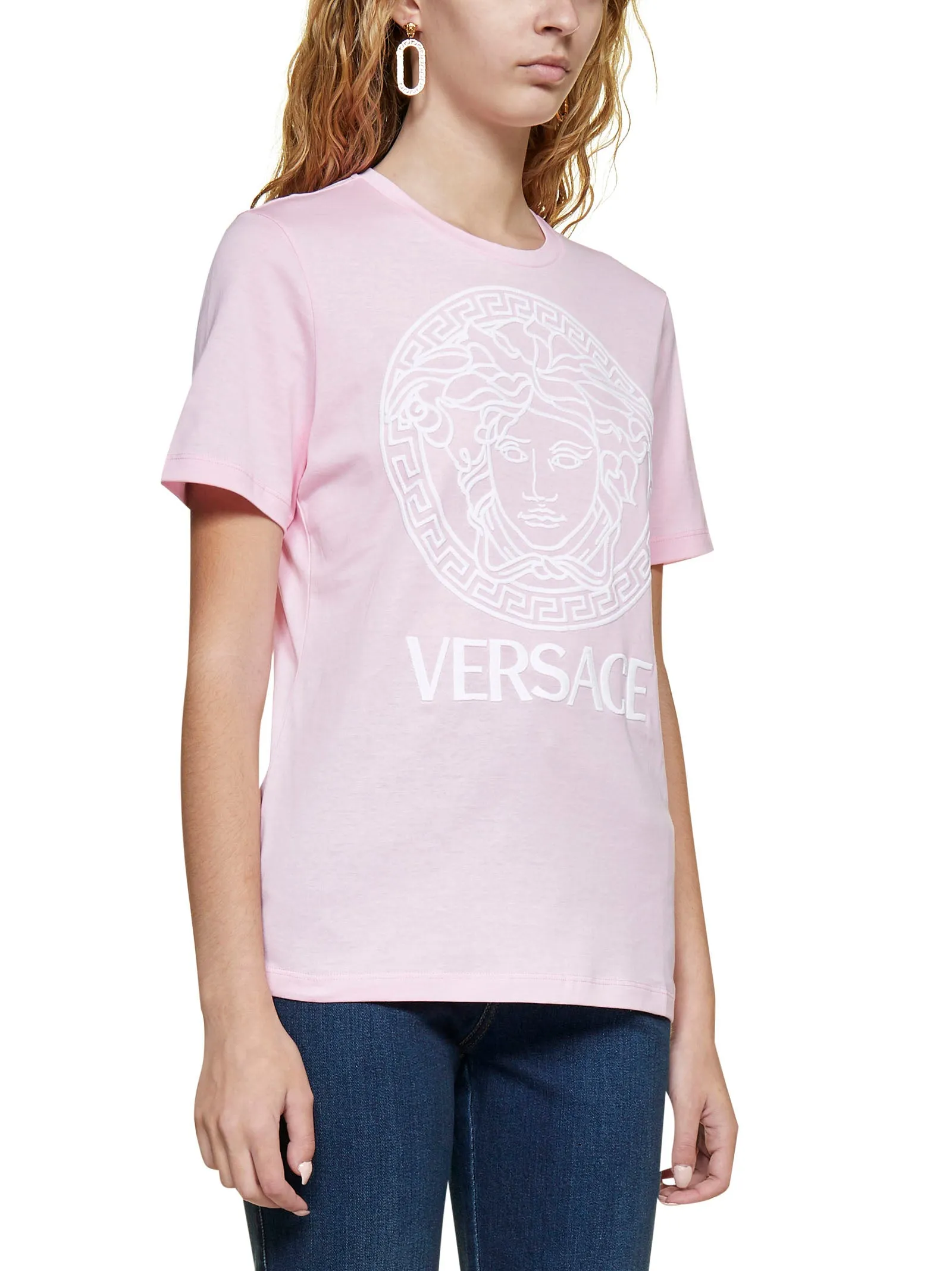 Versace Logo Embroidered Crewneck T-Shirt