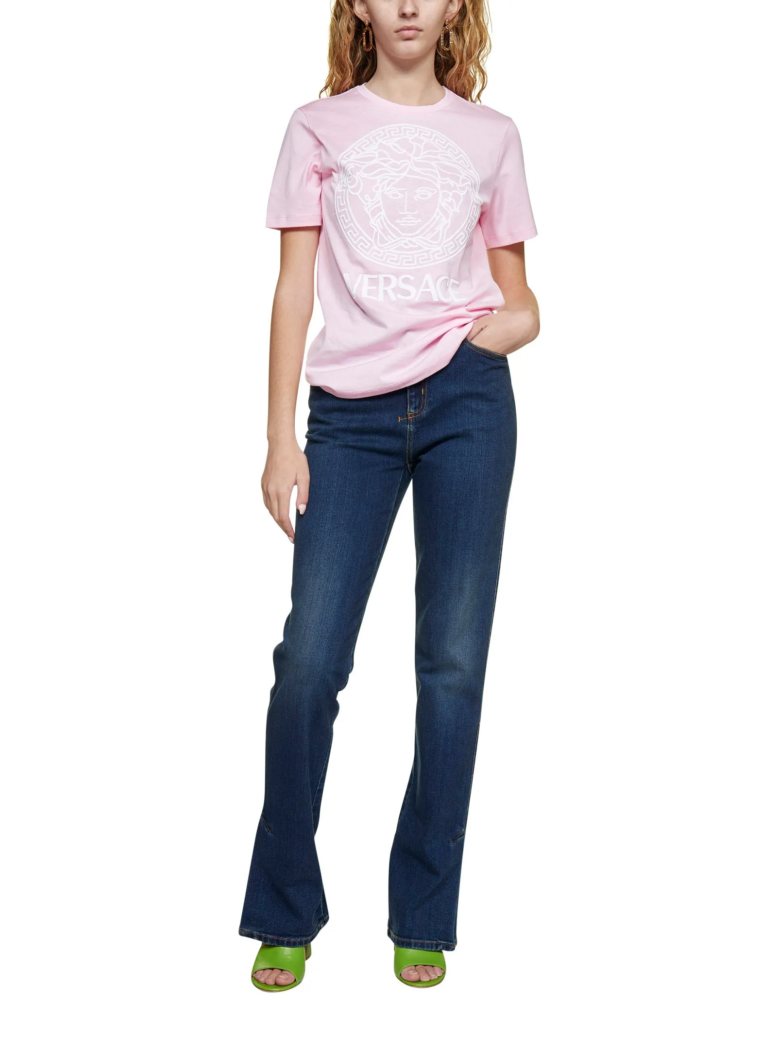 Versace Logo Embroidered Crewneck T-Shirt