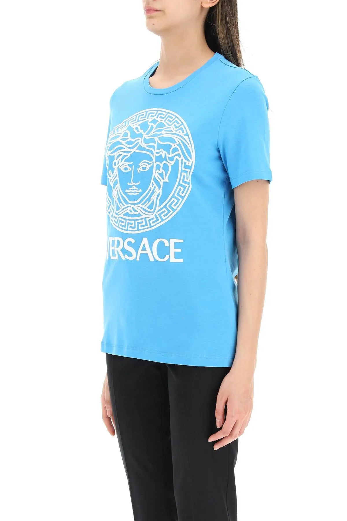Versace Logo Embroidered Crewneck T-Shirt