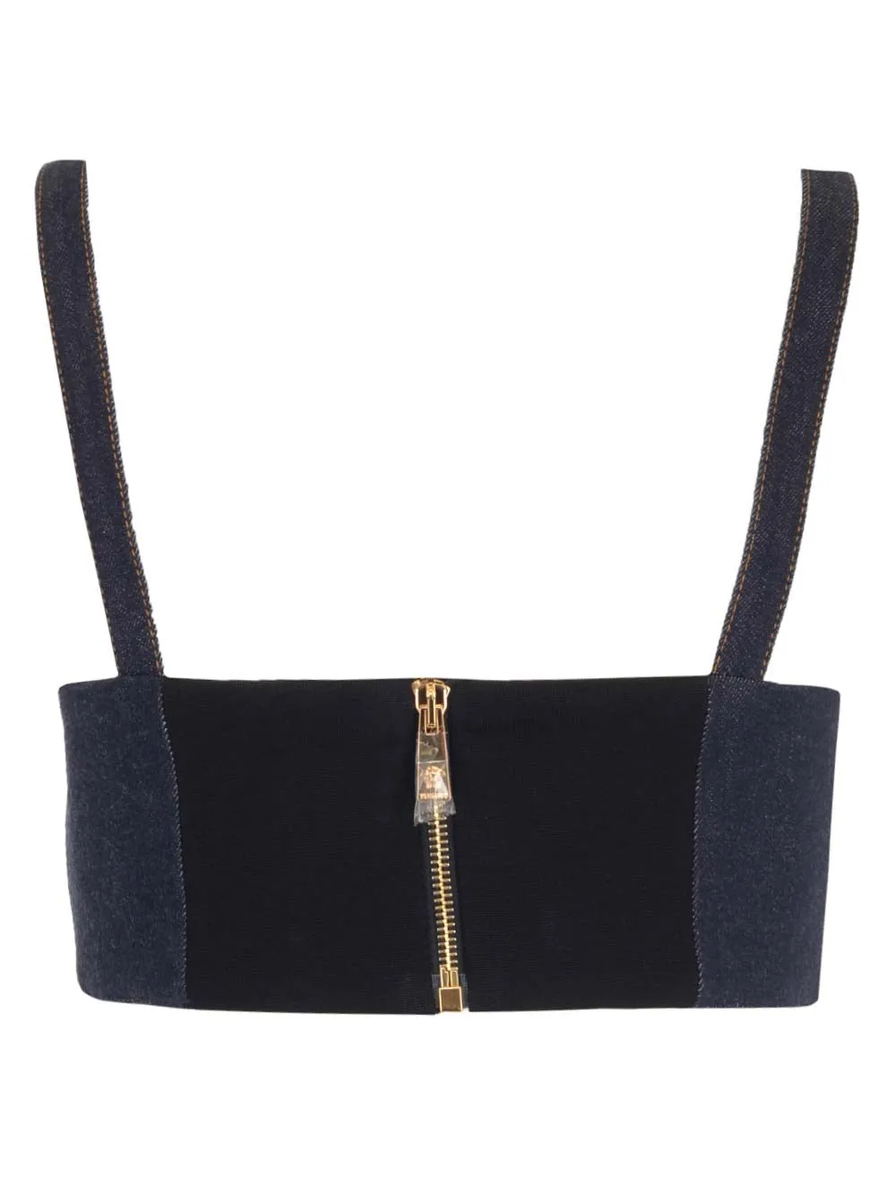 Versace Logo Plaque Denim Bralette Top