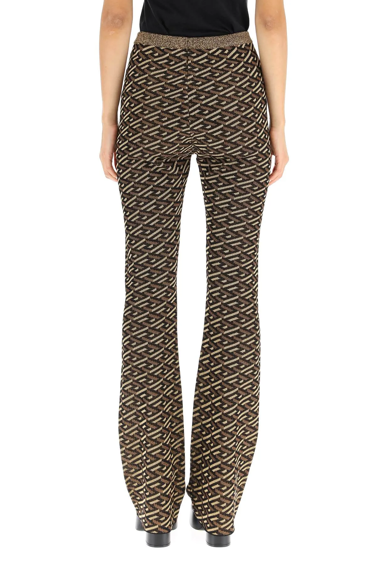 Versace Patterned Intarsia-Knit Flared Trousers