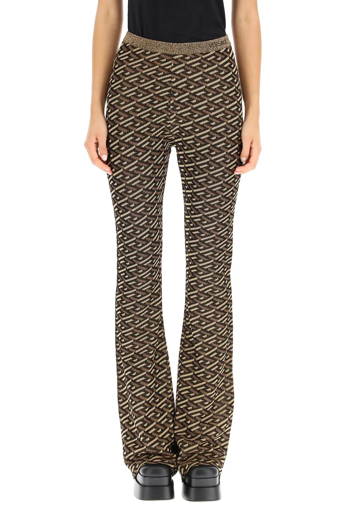 Versace Patterned Intarsia-Knit Flared Trousers