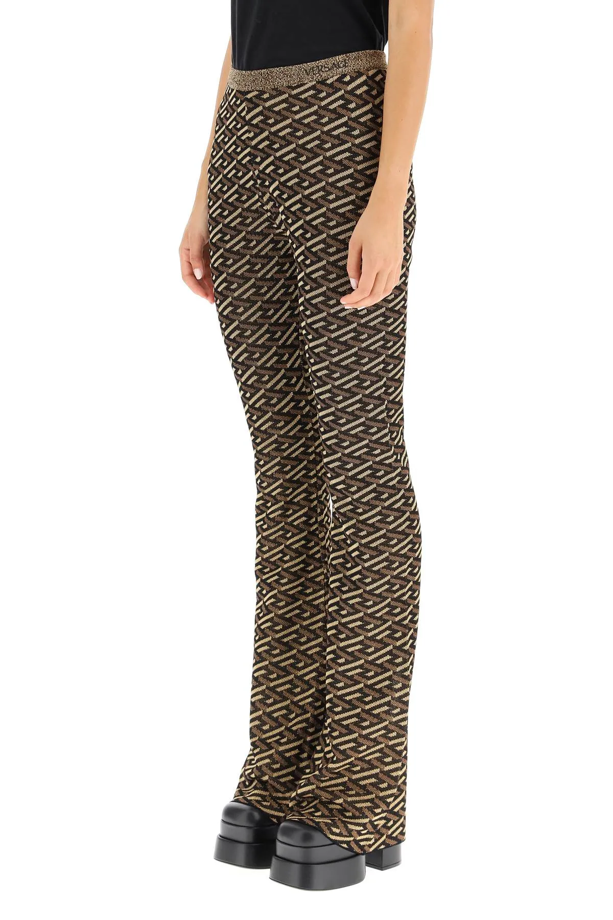 Versace Patterned Intarsia-Knit Flared Trousers