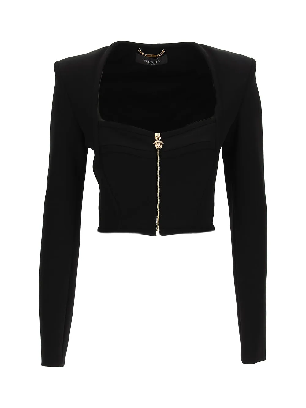 Versace Square-Neck Zipped Cropped Top