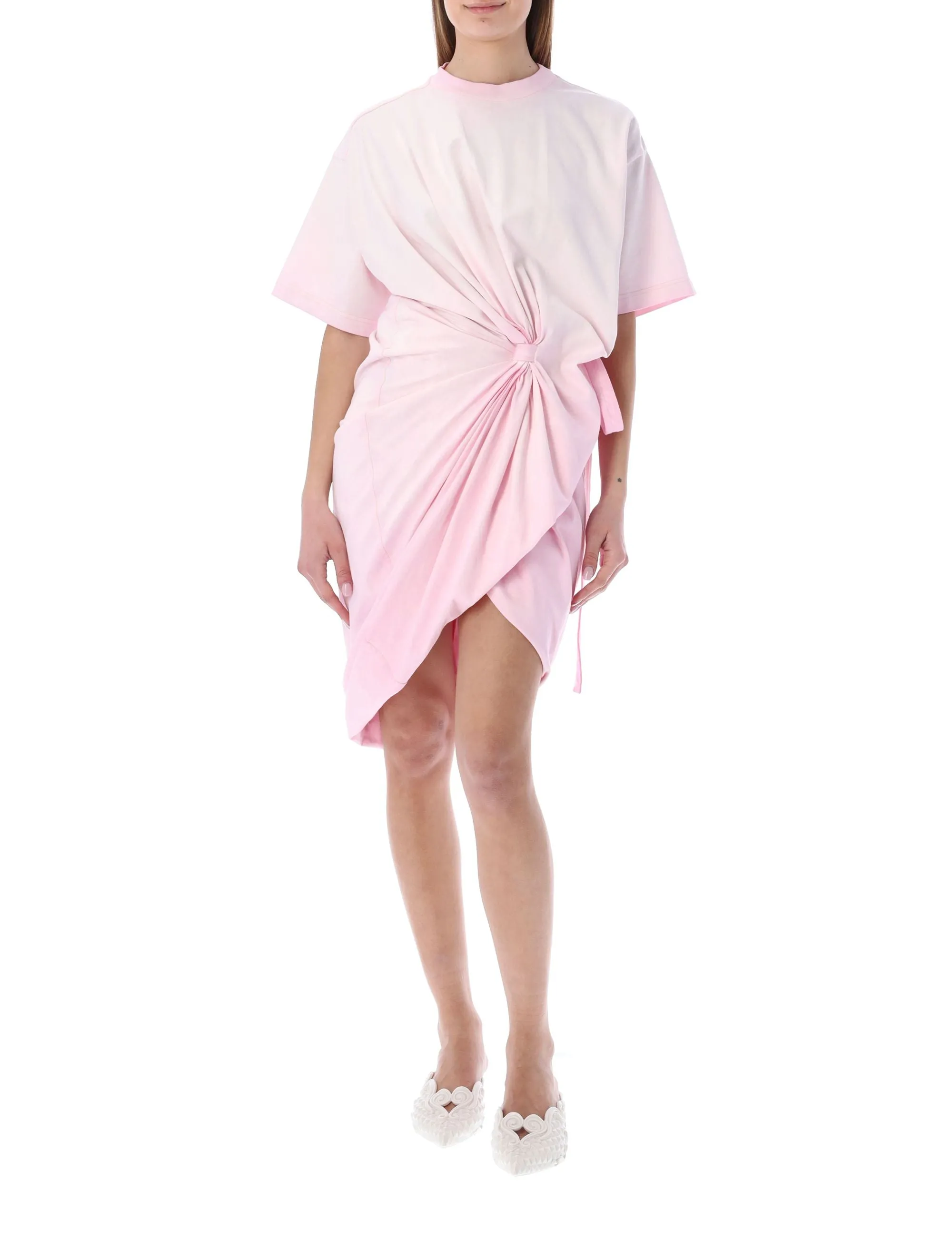 Y/Project Cinched-Waist Crewneck Mini T-Shirt Dress