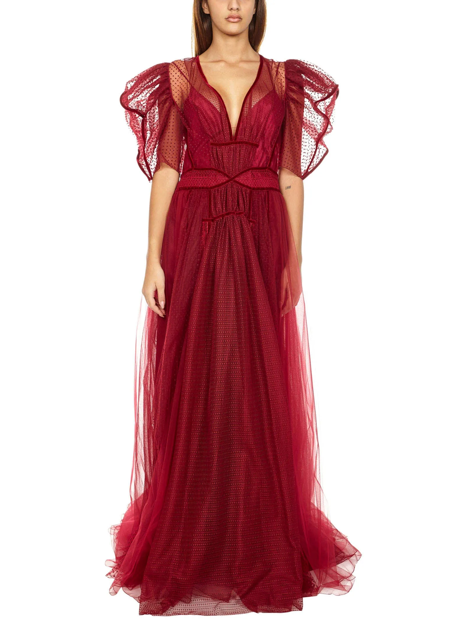 Zuhmair Murad V-Neck Puff-Sleeved Maxi Dress